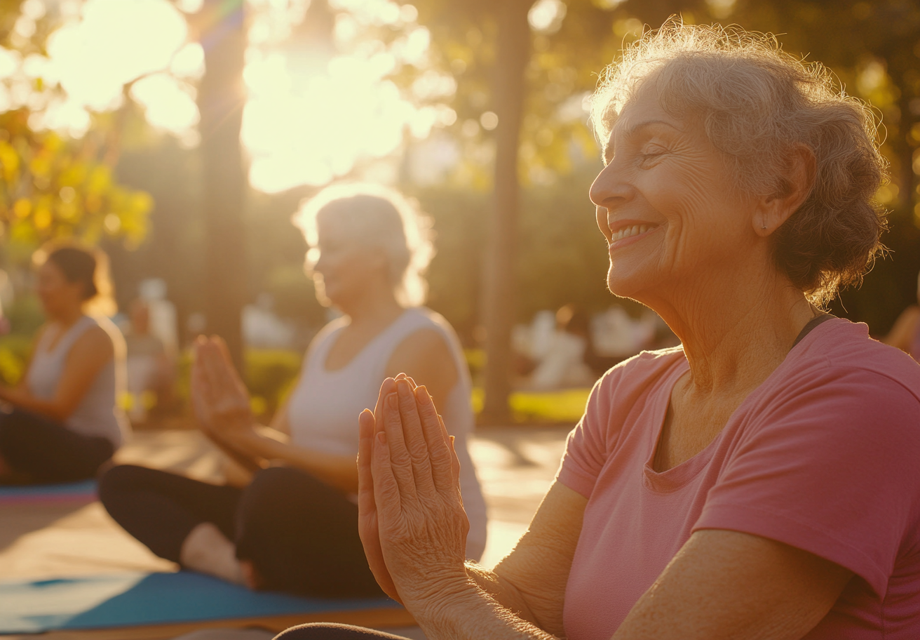 Старша жінка практикує йогу